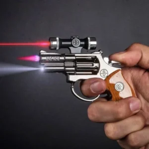 Metal body refilable gun shaped cigarette lighter with laser