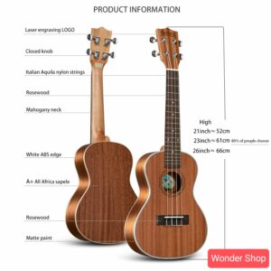 26" wooden colour 4 string Ukulele mini guitar
