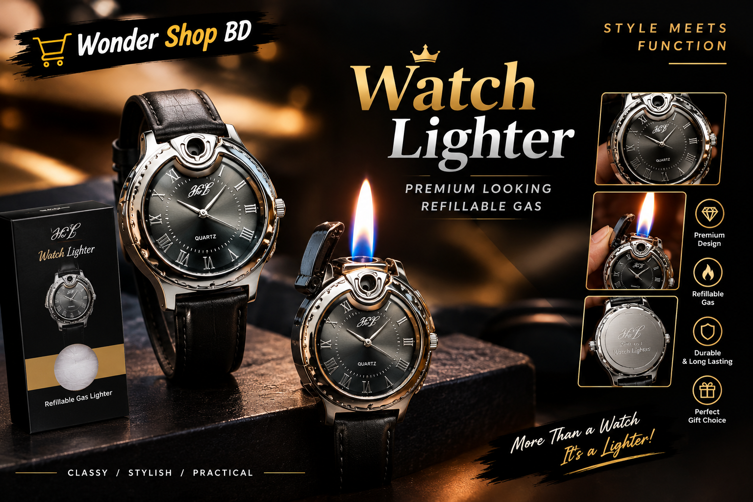 2 in 1 Stylish Premium looking Watch gas lighter