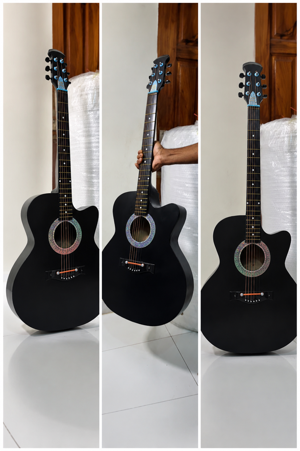 Brand new acoustic+semi electric pure Black guitar