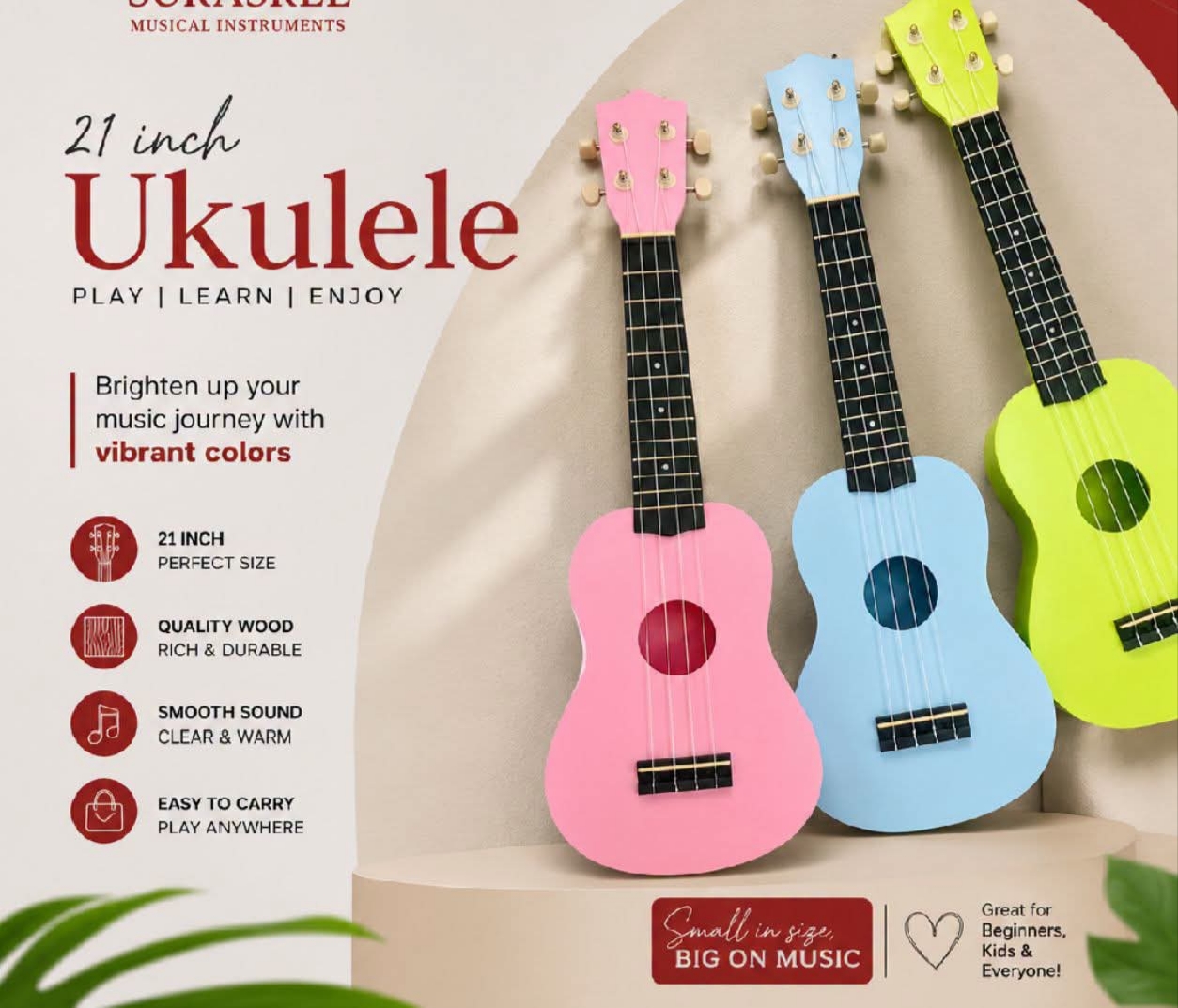 21" Multicolour Ukulele with bag and pick free