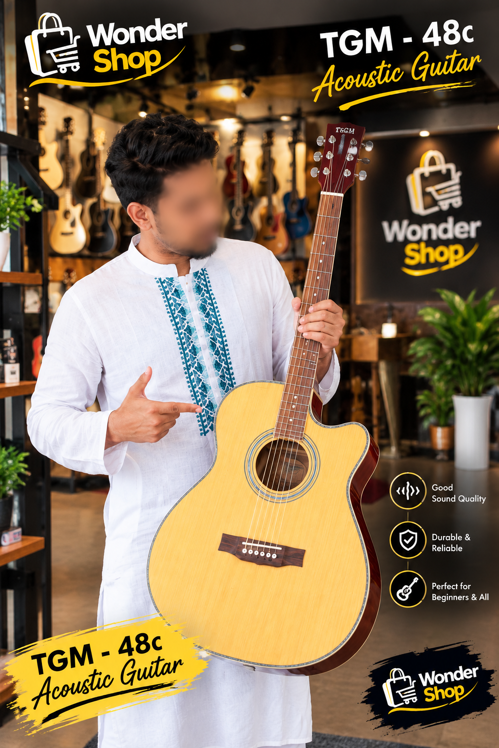 TGM-48c Natural colour pure Acoustic guitar